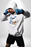 Mordecai ve Rigby  Kadın Erkek  Beyaz Kapüşonlu Sweatshirt Hoodie