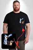 Mordecai ve Rigby  Siyah Büyük Beden Kadın Basic Minimal Baskılı Tişört