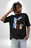 Mordecai ve Rigby  Pamuklu Bisiklet Yaka Kadın Erkek Oversize Boyfriend Dijital Baskılı Siyah T-shirt