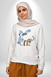 Mordecai ve Rigby  Kadın Erkek  Beyaz Baskılı Sweatshirt 