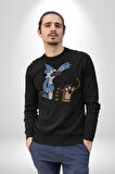 Mordecai ve Rigby  Kadın Erkek  Siyah Baskılı Sweatshirt 