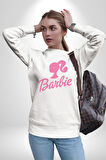 Barbie  Kadın Erkek  Beyaz Baskılı Sweatshirt 