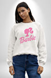 Barbie  Kadın Erkek  Beyaz Baskılı Sweatshirt 