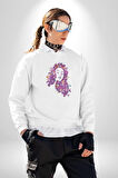 Kelebekler Kanser Günü Ve Kadınlar Günü  Kadın Erkek  Beyaz Baskılı Sweatshirt 