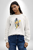 Özgür Doğmuş Yükseklerden Ucalım Kadın Erkek  Beyaz Baskılı Sweatshirt 