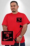 Michael Myers Just Do It Korku Filmleri Cadılar Bayramı Kırmızı Büyük Beden Kadın Basic Minimal Baskılı Tişört