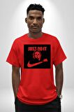 Michael Myers Just Do It Korku Filmleri Cadılar Bayramı Pamuklu Bisiklet Yaka Kadın Erkek Oversize Boyfriend Dijital Baskılı Kırmızı T-shirt