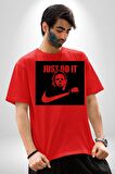 Michael Myers Just Do It Korku Filmleri Cadılar Bayramı Pamuklu Bisiklet Yaka Kadın Erkek Oversize Boyfriend Dijital Baskılı Kırmızı T-shirt