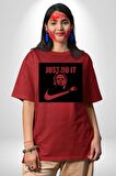 Michael Myers Just Do It Korku Filmleri Cadılar Bayramı Pamuklu Bisiklet Yaka Kadın Erkek Oversize Boyfriend Dijital Baskılı Kırmızı T-shirt