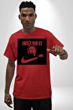 Michael Myers Just Do It Korku Filmleri Cadılar Bayramı Pamuklu Bisiklet Yaka Kadın Erkek Oversize Boyfriend Dijital Baskılı Kırmızı T-shirt