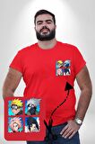 Naruto Shippūden Kırmızı Büyük Beden Kadın Basic Minimal Baskılı Tişört