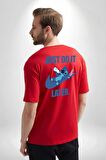 DO IT LATER Stitch Biberon Animasyon Kırmızı Oversize Kadın Erkek Ön ve Sırt Baskılı Tişört