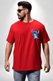 DO IT LATER Stitch Biberon Animasyon Kırmızı Oversize Kadın Erkek Ön ve Sırt Baskılı Tişört