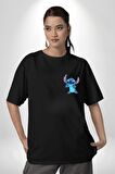DO IT LATER Stitch Biberon Animasyon Siyah Oversize Kadın Erkek Ön ve Sırt Baskılı Tişört