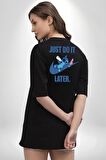 DO IT LATER Stitch Biberon Animasyon Siyah Oversize Kadın Erkek Ön ve Sırt Baskılı Tişört