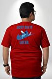 DO IT LATER Stitch Biberon Animasyon Büyük Beden Kırmızı Tişört Kadın Erkek Ünisex Sırt Baskılı