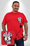 Minnie Mouse Çizgi Film  Kırmızı Büyük Beden Kadın Basic Minimal Baskılı Tişört