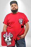 Minnie Mouse Çizgi Film  Kırmızı Büyük Beden Kadın Basic Minimal Baskılı Tişört