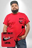 Just Do It Later Nike Bug Bunny Kırmızı Büyük Beden Kadın Basic Minimal Baskılı Tişört