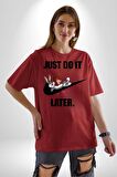 Just Do It Later Nike Bug Bunny Pamuklu Bisiklet Yaka Kadın Erkek Oversize Boyfriend Dijital Baskılı Kırmızı T-shirt