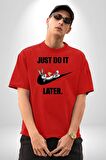 Just Do It Later Nike Bug Bunny Pamuklu Bisiklet Yaka Kadın Erkek Oversize Boyfriend Dijital Baskılı Kırmızı T-shirt