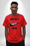 Just Do It Later Nike Bug Bunny Pamuklu Bisiklet Yaka Kadın Erkek Oversize Boyfriend Dijital Baskılı Kırmızı T-shirt