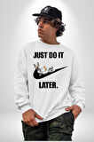 Just Do It Later Nike Bug Bunny Kadın Erkek Beyaz Sweatshirt 