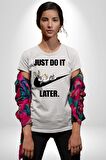 Just Do It Later Nike Bug Bunny Kadın Erkek Unisex Beyaz Organik Baskılı T-Shirt Penye Yüksek Kalite