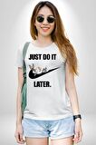 Just Do It Later Nike Bug Bunny Kadın Erkek Unisex Beyaz Organik Baskılı T-Shirt Penye Yüksek Kalite