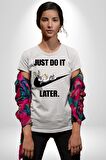 Just Do It Later Nike Bug Bunny Kadın Erkek Unisex Beyaz Organik Baskılı T-Shirt Penye Yüksek Kalite