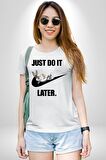 Just Do It Later Nike Bug Bunny Kadın Erkek Unisex Beyaz Organik Baskılı T-Shirt Penye Yüksek Kalite
