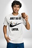 Just Do It Later Nike Bug Bunny Kadın Erkek Unisex Beyaz Organik Baskılı T-Shirt Penye Yüksek Kalite