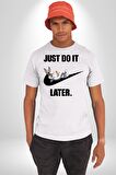 Just Do It Later Nike Bug Bunny Kadın Erkek Unisex Beyaz Organik Baskılı T-Shirt Penye Yüksek Kalite