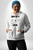 Snoopy Uyku Just Do İt Later Kadın Erkek  Beyaz Kapüşonlu Sweatshirt Hoodie