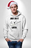 Snoopy Uyku Just Do İt Later Kadın Erkek  Beyaz Kapüşonlu Sweatshirt Hoodie