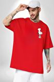 Snoopy Uyku Just Do İt Later Kırmızı Oversize Kadın Erkek Ön ve Sırt Baskılı Tişört