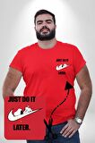 Snoopy Uyku Just Do İt Later Kırmızı Büyük Beden Kadın Basic Minimal Baskılı Tişört