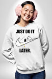 Snoopy Uyku Just Do İt Later Kadın Erkek Beyaz Sweatshirt 