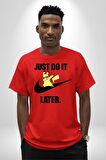 Pikachu Sadece İstenileni Yap Pamuklu Bisiklet Yaka Kadın Erkek Oversize Boyfriend Dijital Baskılı Kırmızı T-shirt