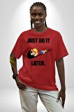 Anime Luffy Childhood Pamuklu Bisiklet Yaka Kadın Erkek Oversize Boyfriend Dijital Baskılı Kırmızı T-shirt