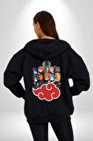 Naruto Shippuden Akasuki Grup Kadın Erkek Siyah Kapüşonlu Fermuarlı Baskılı Hırka Sweatshirt