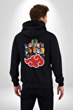 Naruto Shippuden Akasuki Grup Kadın Erkek Siyah Kapüşonlu Fermuarlı Baskılı Hırka Sweatshirt