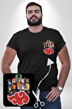 Naruto Shippuden Akasuki Grup Siyah Büyük Beden Kadın Basic Minimal Baskılı Tişört