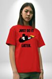 Mickey Bekleme Yap Spor Pamuklu Bisiklet Yaka Kadın Erkek Oversize Boyfriend Dijital Baskılı Kırmızı T-shirt