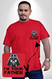 Darth Vader Ben Senin Babanım Kırmızı Büyük Beden Kadın Basic Minimal Baskılı Tişört