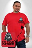 Darth Vader Ben Senin Babanım Kırmızı Büyük Beden Kadın Basic Minimal Baskılı Tişört