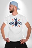 Rock And Roll Rock El İşareti Kadın Erkek Unisex Beyaz Organik Baskılı T-Shirt Penye Yüksek Kalite
