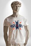 Rock And Roll Rock El İşareti Kadın Erkek Unisex Beyaz Organik Baskılı T-Shirt Penye Yüksek Kalite