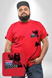 Darth Vader Senin Baban Kim ? Kırmızı Büyük Beden Kadın Basic Minimal Baskılı Tişört
