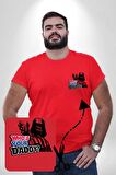 Darth Vader Senin Baban Kim ? Kırmızı Büyük Beden Kadın Basic Minimal Baskılı Tişört